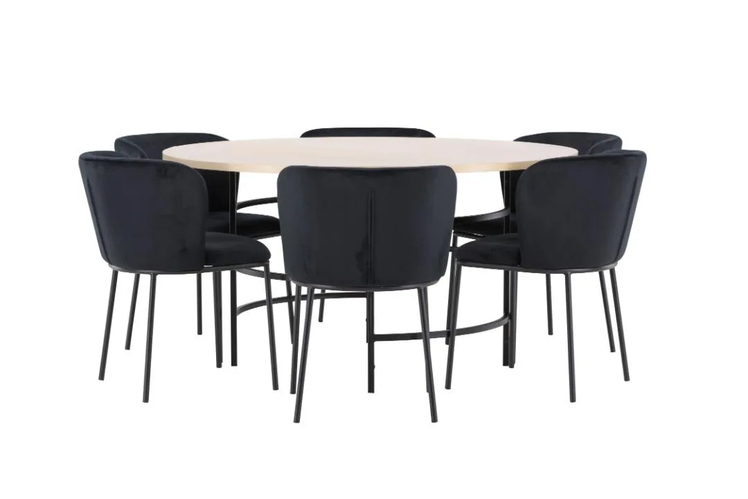 Copenhagen Essgruppe Tisch Ø140cm und 6 Stühle whitewash, schwarz.