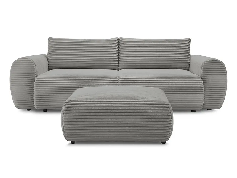 3er Sofa mit Hocker BOBOCHIC LUCIEN Cord-Stoff dunkelgrau