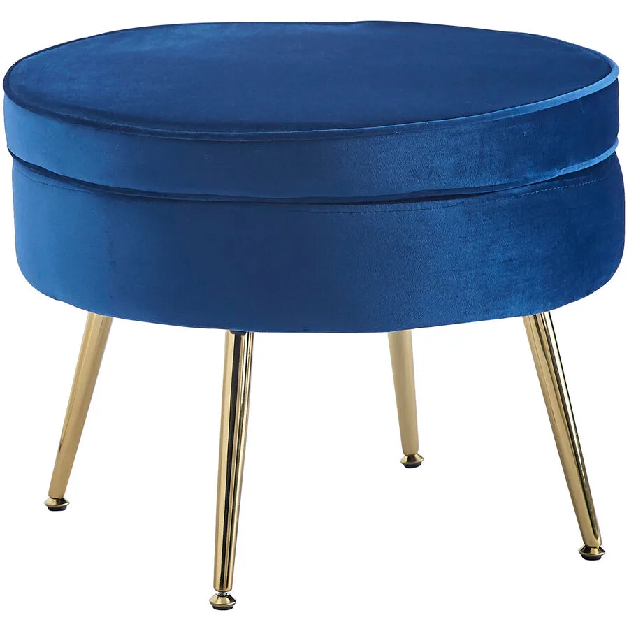 Hocker Khloe Dunkelblau, Gold Samt, Metall B 52 H 41 cm