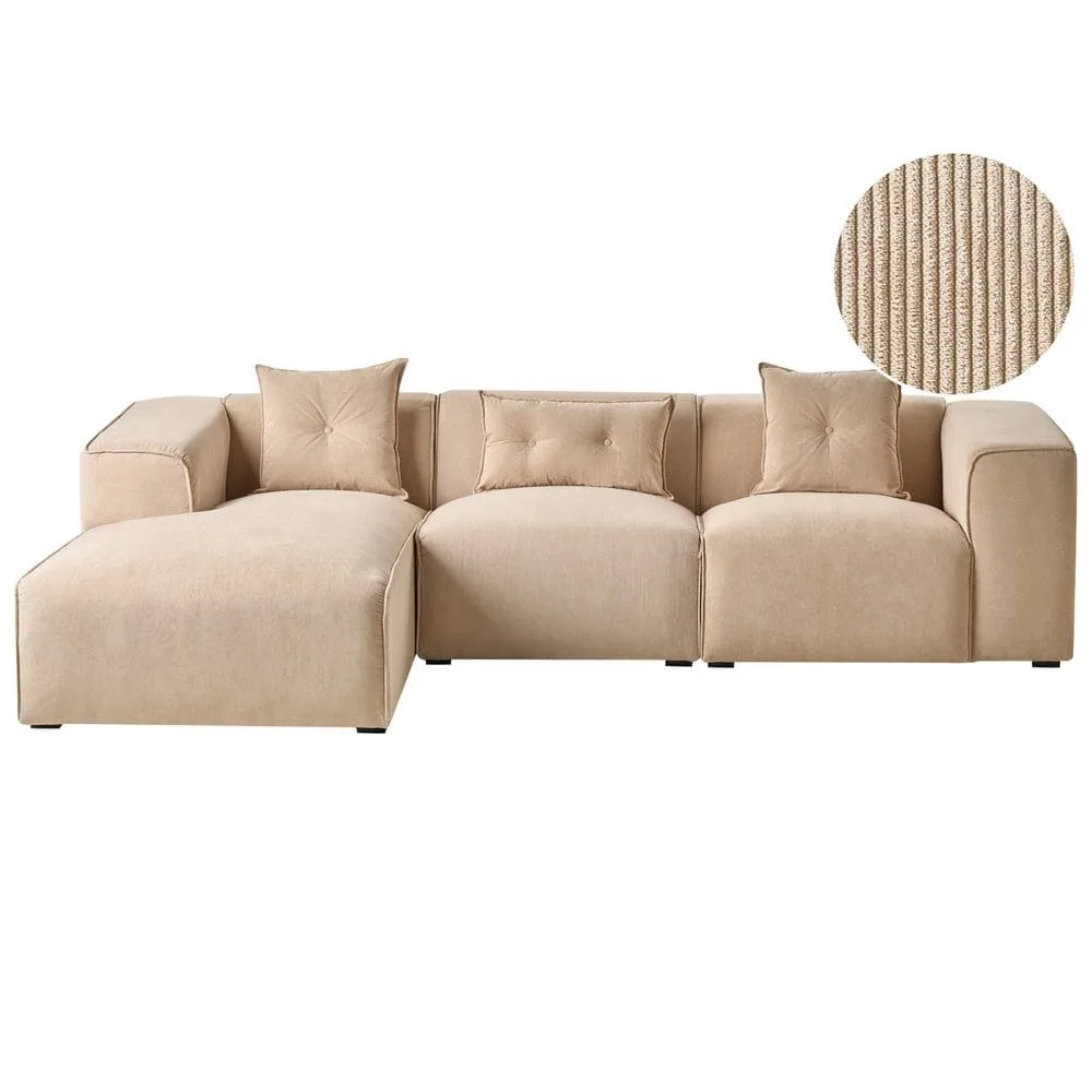 3-sits soffa Dolva - Beige, svart/Högervänd/Manchestertyg