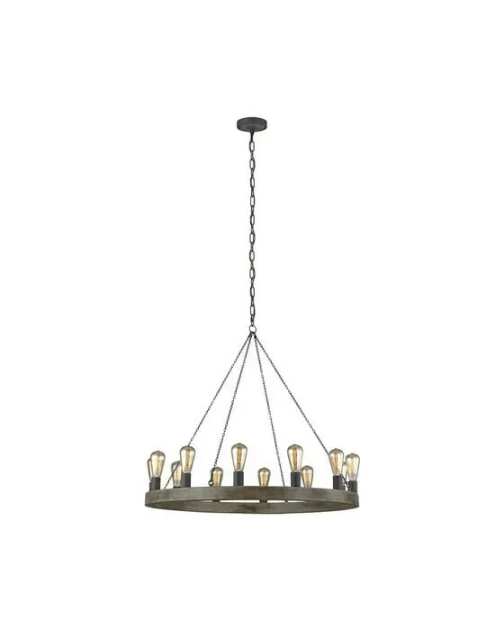 Avenir Chandelier Weathered Oak Wood/Antique Forged Iron