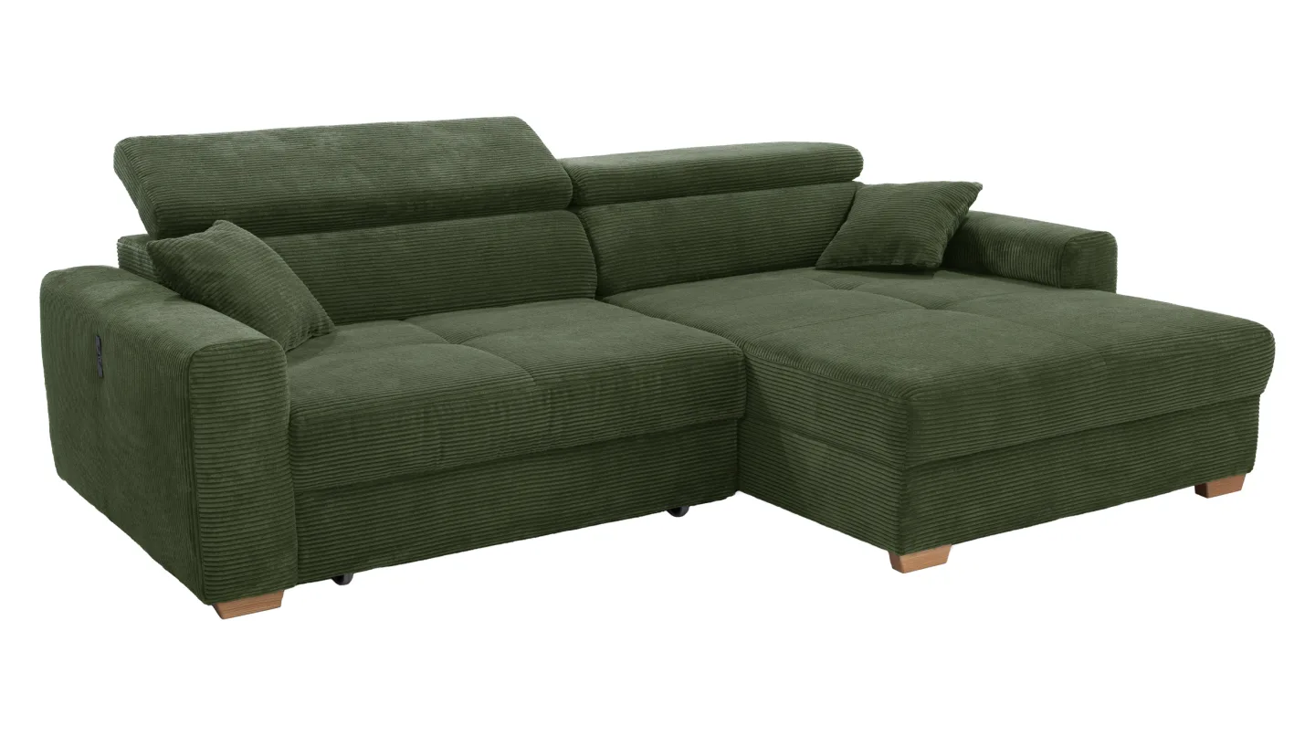 Ecksofa Cord elektrisch ausfahrbar grün 277 cm - SLIDER