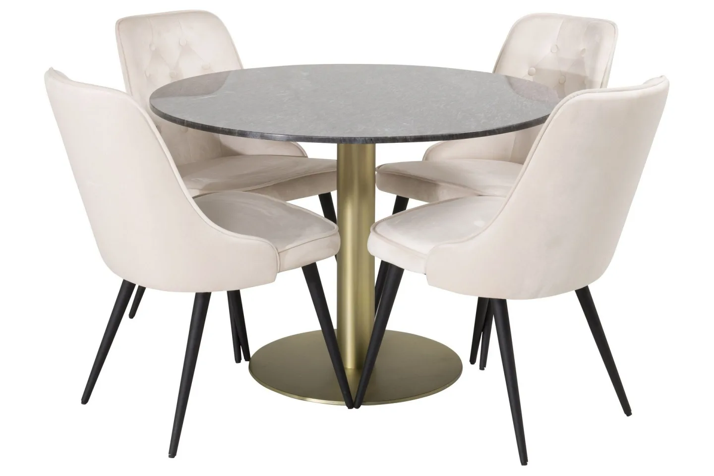 Estelle Matgrupp 106 cm Rund med 4 Velvet stolar - Beige
