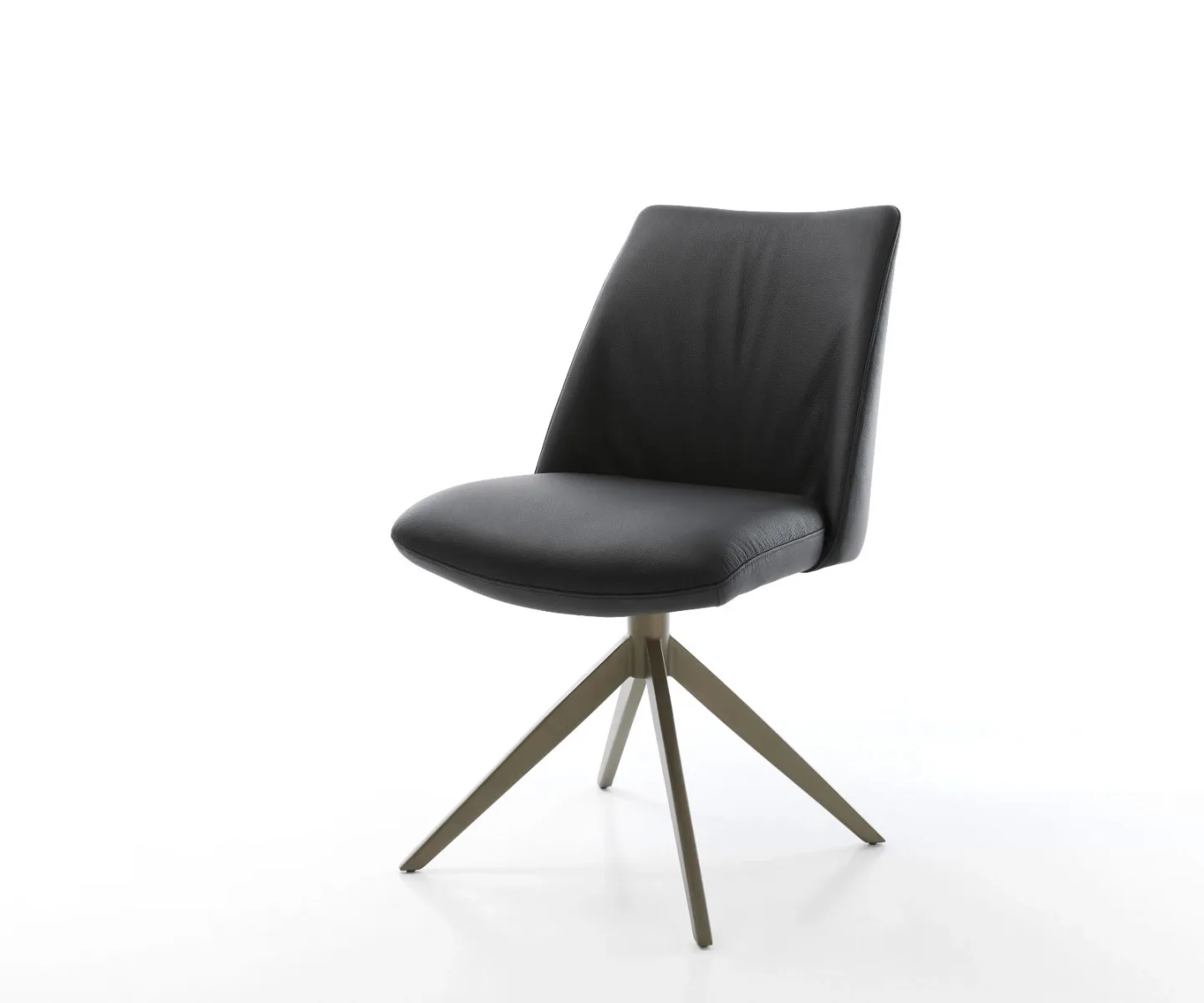 Drehstuhl Elso-Flex Echt-Leder Schwarz Kreuzgestell breit Effektfinish Titan 360° drehbar Wippfunktion Taschenfederkern