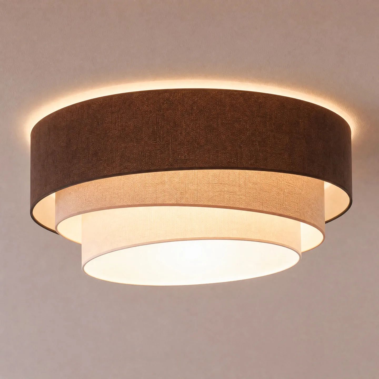 Trio Deckenlampe, braun/beige, Ø 60 cm, Textil, E27 - Duolla - Küche - Junges Wohnen - Stoff / Textil - Mehrflammig