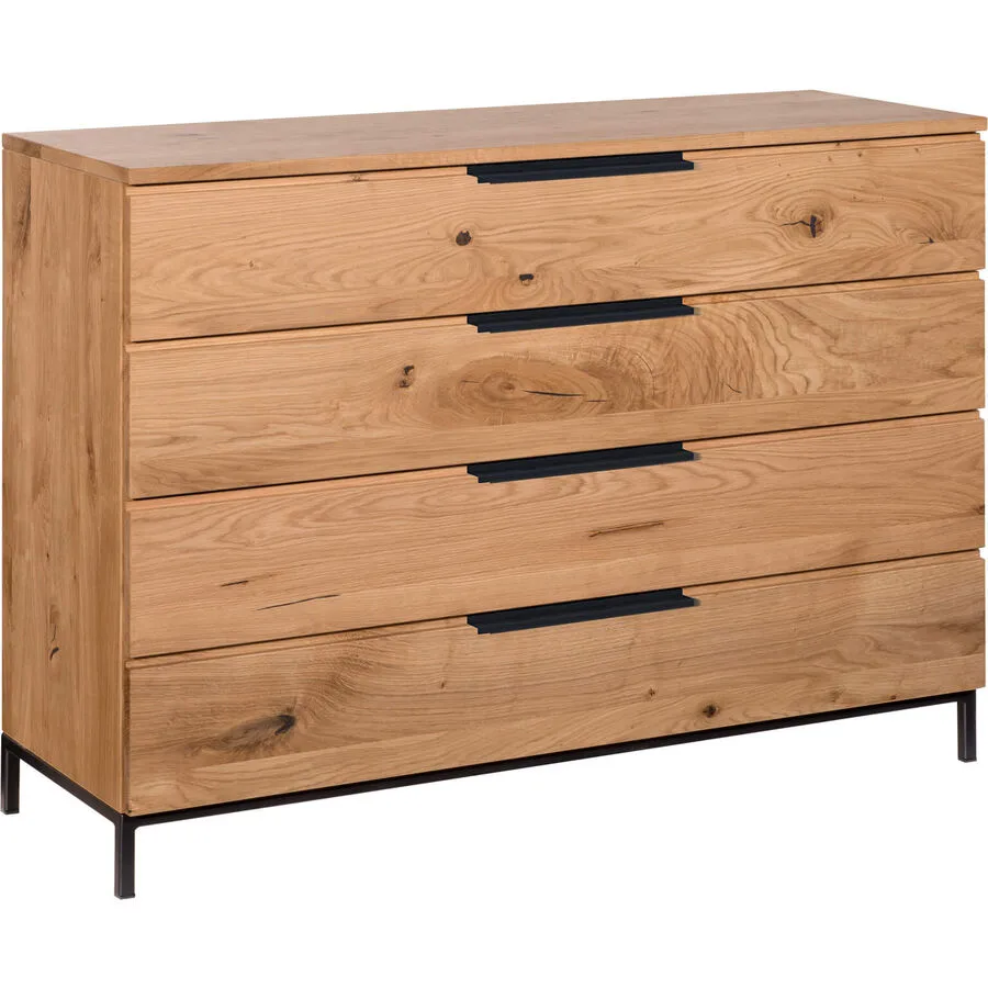 Kommode Holz Werk Natur, Schwarz Wildeiche, Metall Massivholz B 120 H 89 cm