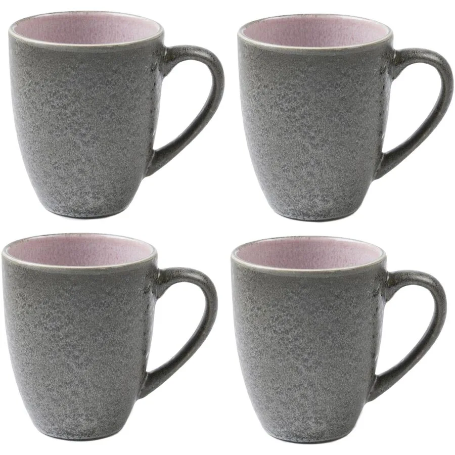 Kaffeetassen-Set BITZ Grau/Pink Steinzeug H 10 cm 300 ml