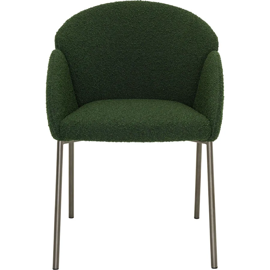 Stuhl Julia Grün, Grau Bouclé Stoff, Edelstahl