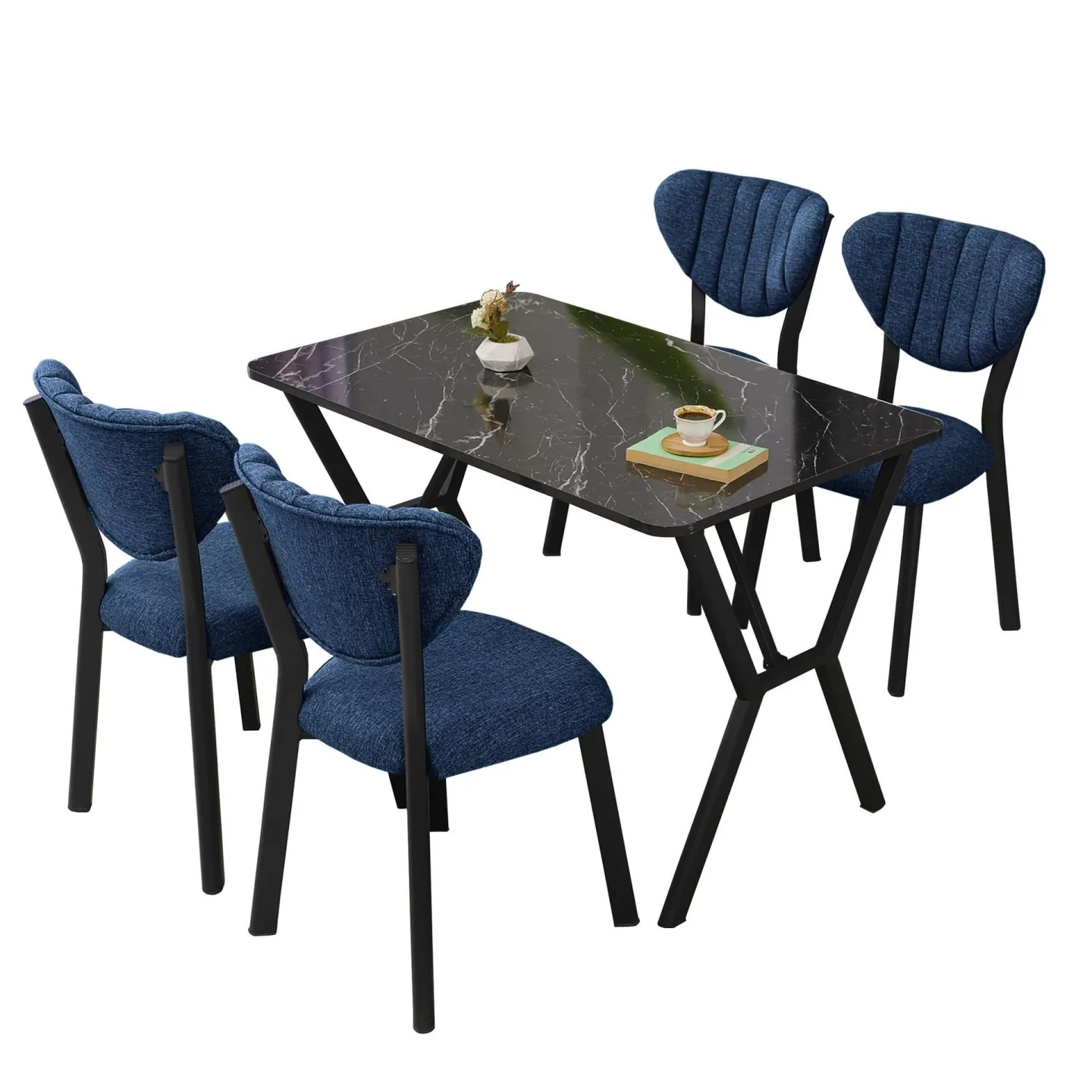 Krylor Matgrupp Bord 110 cm + 4 Stolar - Marinblå Svart