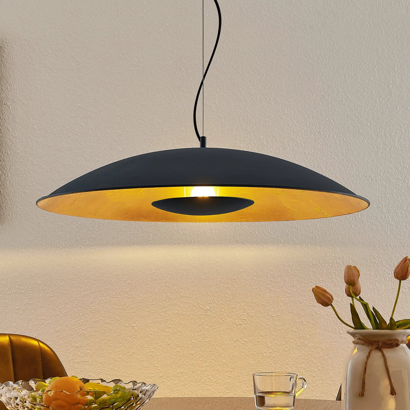 Narisara Pendelleuchte Ø80 Black/Gold - Lindby - Wohnzimmer - Modern - Metall - Einflammig