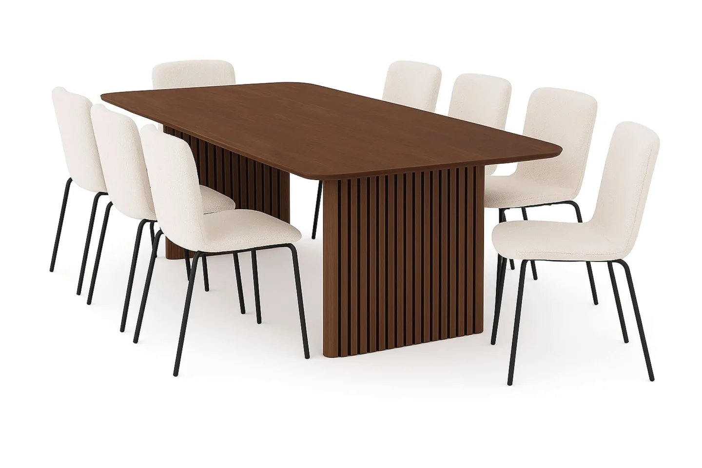 Richeto Matbord 240 cm med 8 Katy Matstolar - Rökt ek / Vit Bouclé