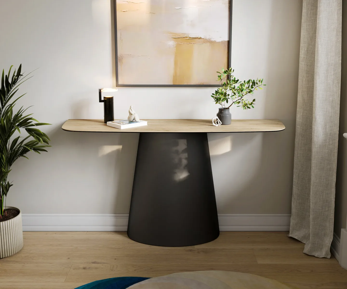 Konsolentisch Edge Boot 140x40 cm Keramik Laminam® Sabbia Eichefarbig Conos Metall Schwarz