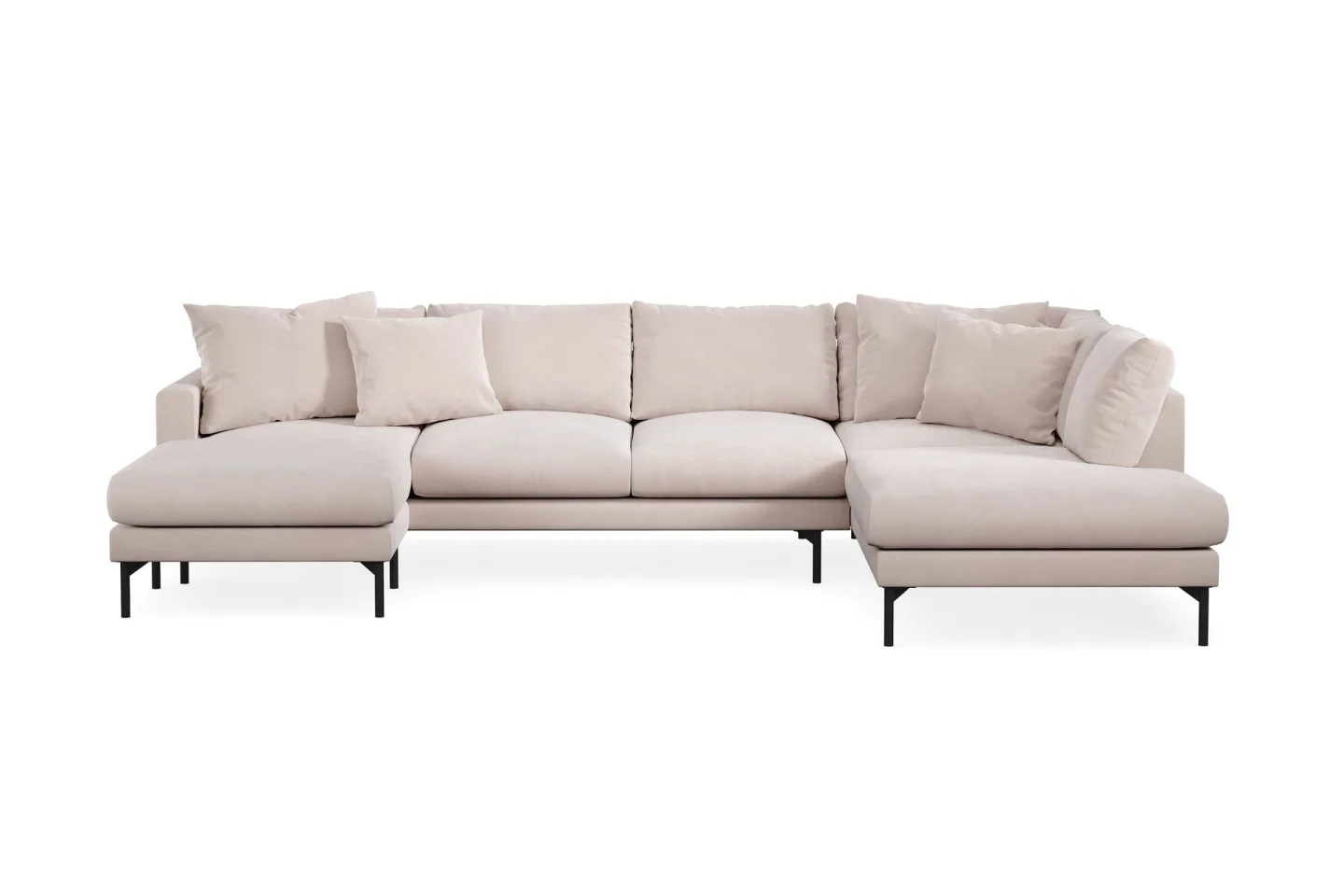 Menard 4-sits Högervänd Stor U-formad Djup Soffa med Divan och Schäslong i Sammet - Beige