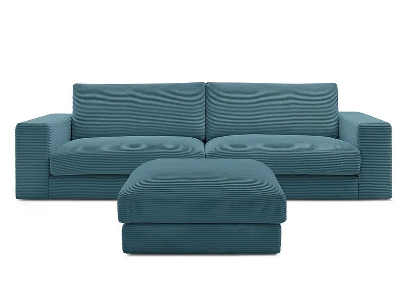 3er Sofa mit Hocker BOBOCHIC LEONARD Cord-Stoff hellblau