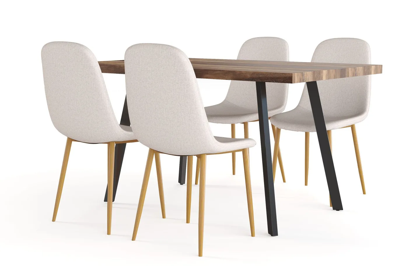 Marcelen Matbord Förlängningsbart med illäggsskiva + 4 st Nibe stol beige med ek ben - Brun/Beige