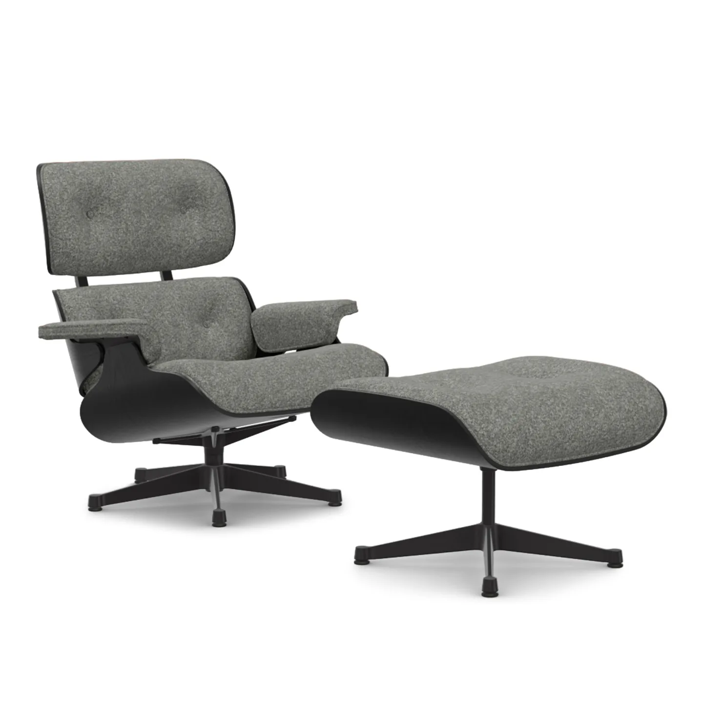 Vitra - Eames Lounge Set Black Chestnut Nubia Salt’N Pepper 10 Deep Black - Fåtöljer - Charles & Ray Eames - Grå