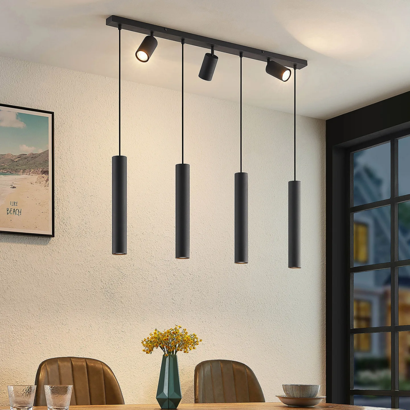 Sanad Pendelleuchte L100 Sand Black - Lindby - Wohnzimmer - Modern - Metall - Mehrflammig