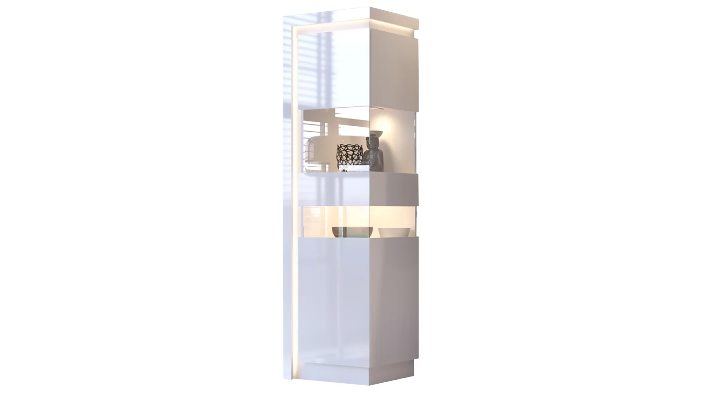 Vitrine mit Beleuchtung weiß Hochglanz Breite 60 cm - LYON