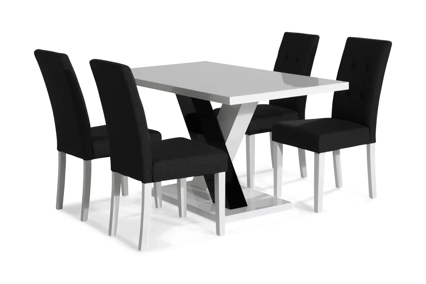 Cesi Matgrupp 140 cm med 4 Viktor Stol - Vit/Svart/Svart PU