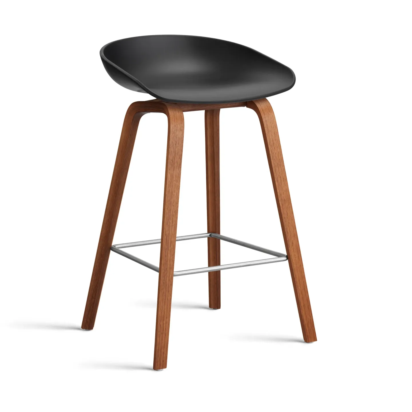 HAY About a Stool 32 Low Barhocker Walnussgestell 2.0 Schwarz-Edelstahlstütze