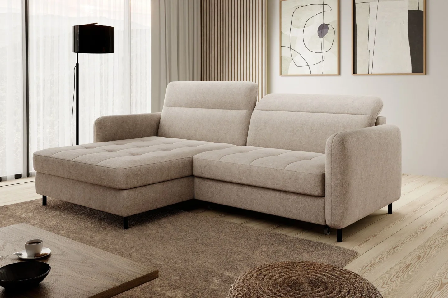 Manoti 3-sits Bäddsoffa m. Divan med Förvaring - Beige