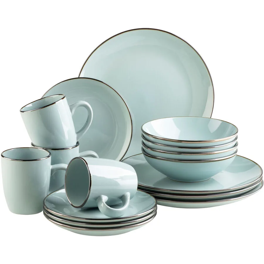 MÄSER Geschirr-Set Metallic Rim Mint Steinzeug 16 Stk