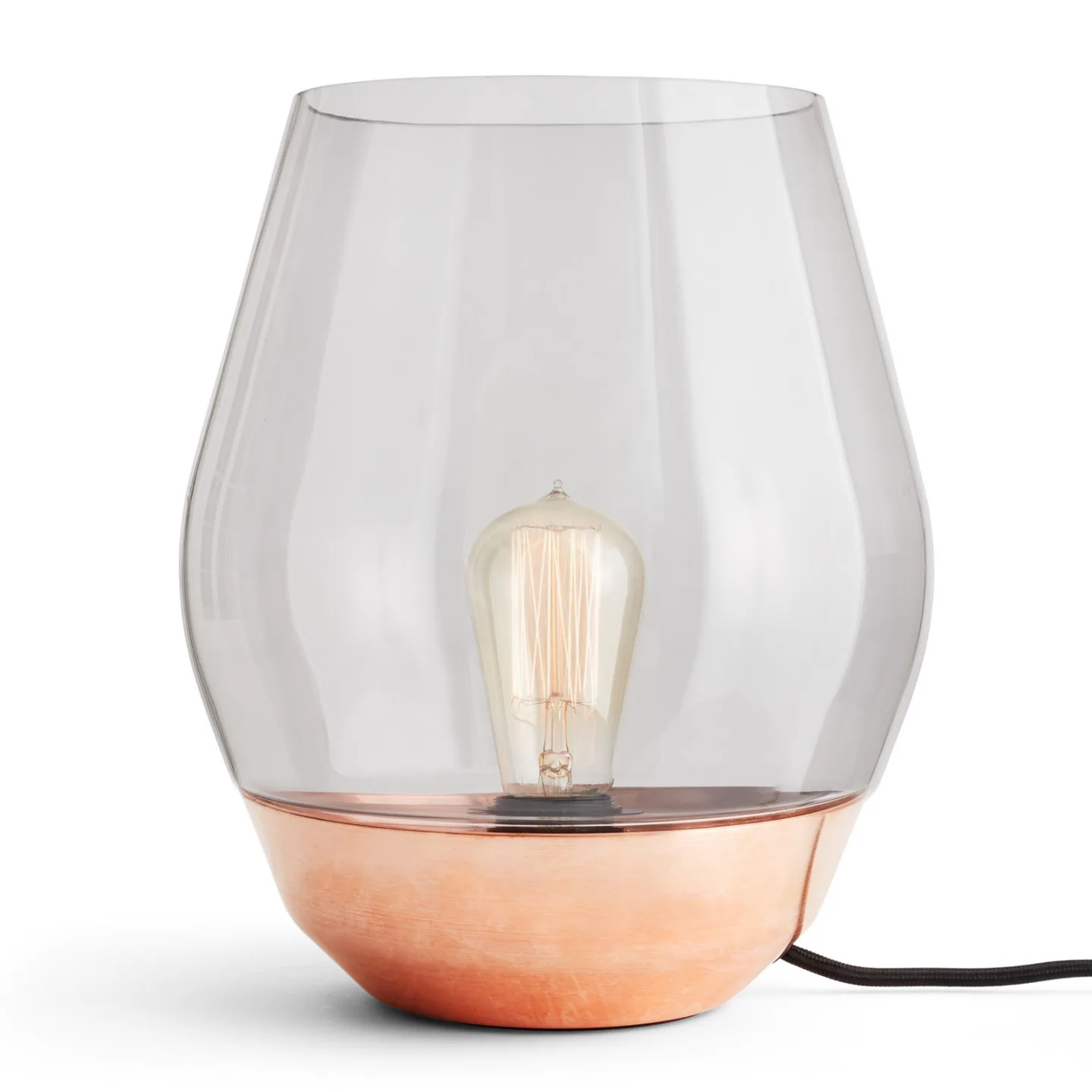 New Works Bowl bordslampa raw copper, ljust rökfärgat glas