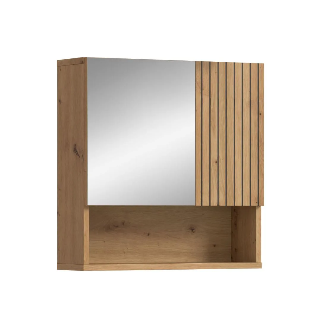 Mone Spiegelschrank Bad 1 Tür, 1 Spiegeltür, 1 Regal Eiche Dekor.