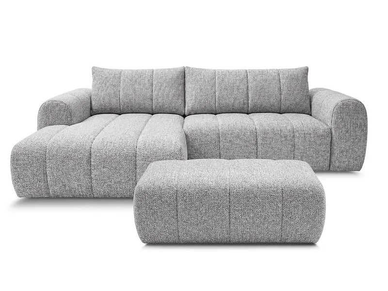 Ecksofa mit Hocker BOBOCHIC NESTY Stoff chiniert hellgrau