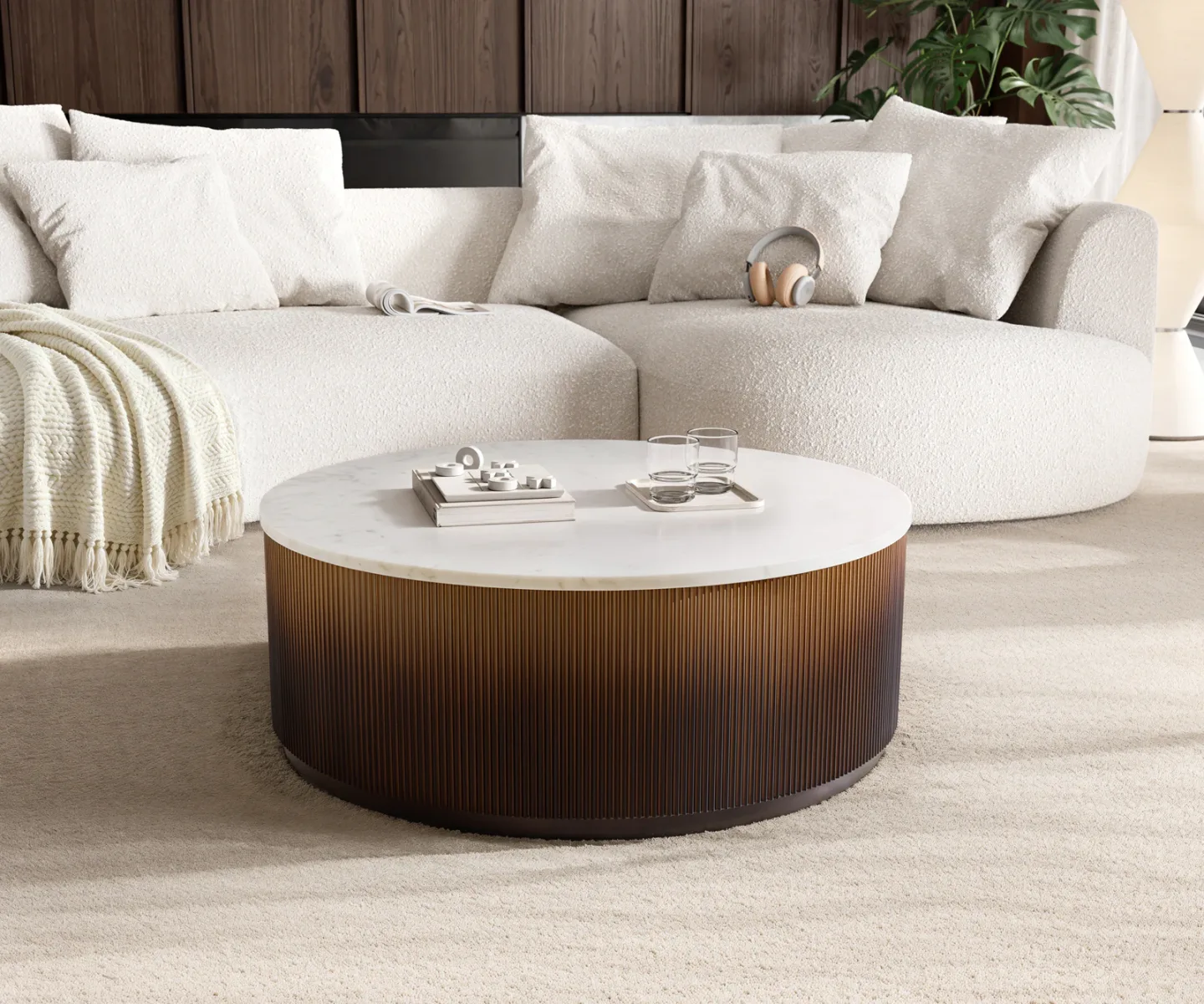 Couchtisch Fiorano 90x90 cm Marmor Weiß Metall Gold Ombre