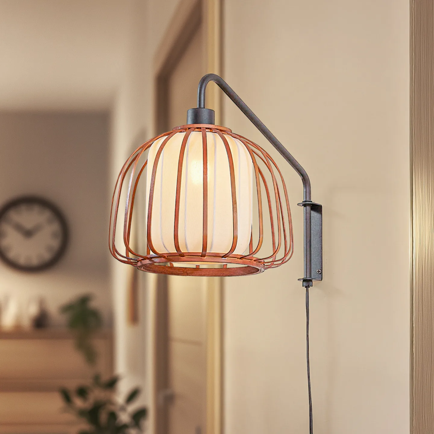 Davella væglampe Ø 26 cm sort bambus tekstil - Lindby - Stue - Skandinavisk - Med én lyskilde