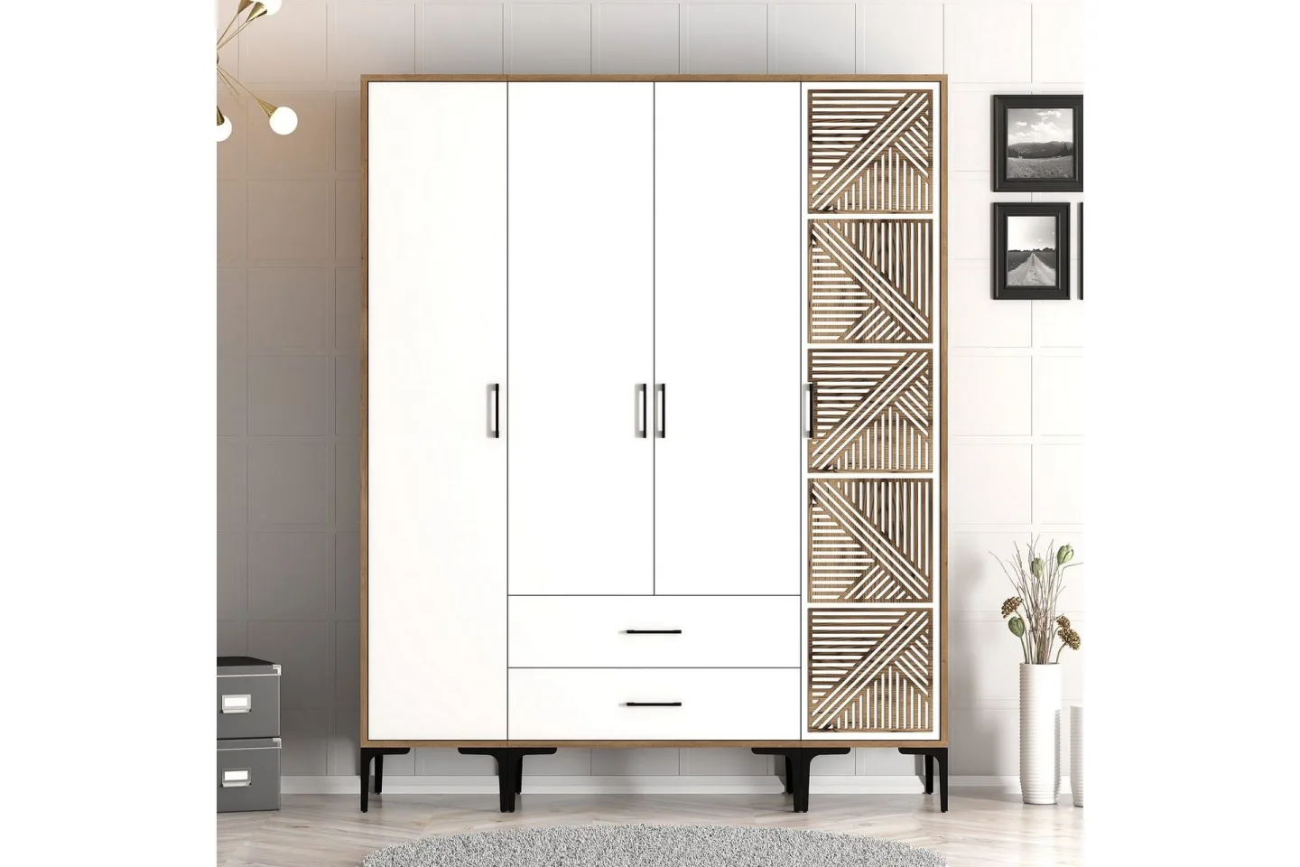 Kumsal Garderob 160 cm - Vit/Brun