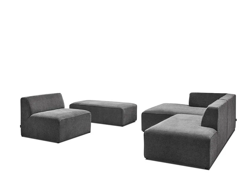 Sofa mit Hocker BOBOCHIC MEGEVE Stoff mit Textur dunkelgrau