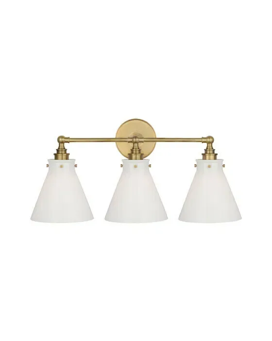Parkington 24" Three Light Bath Bar Antique Brass/White glass