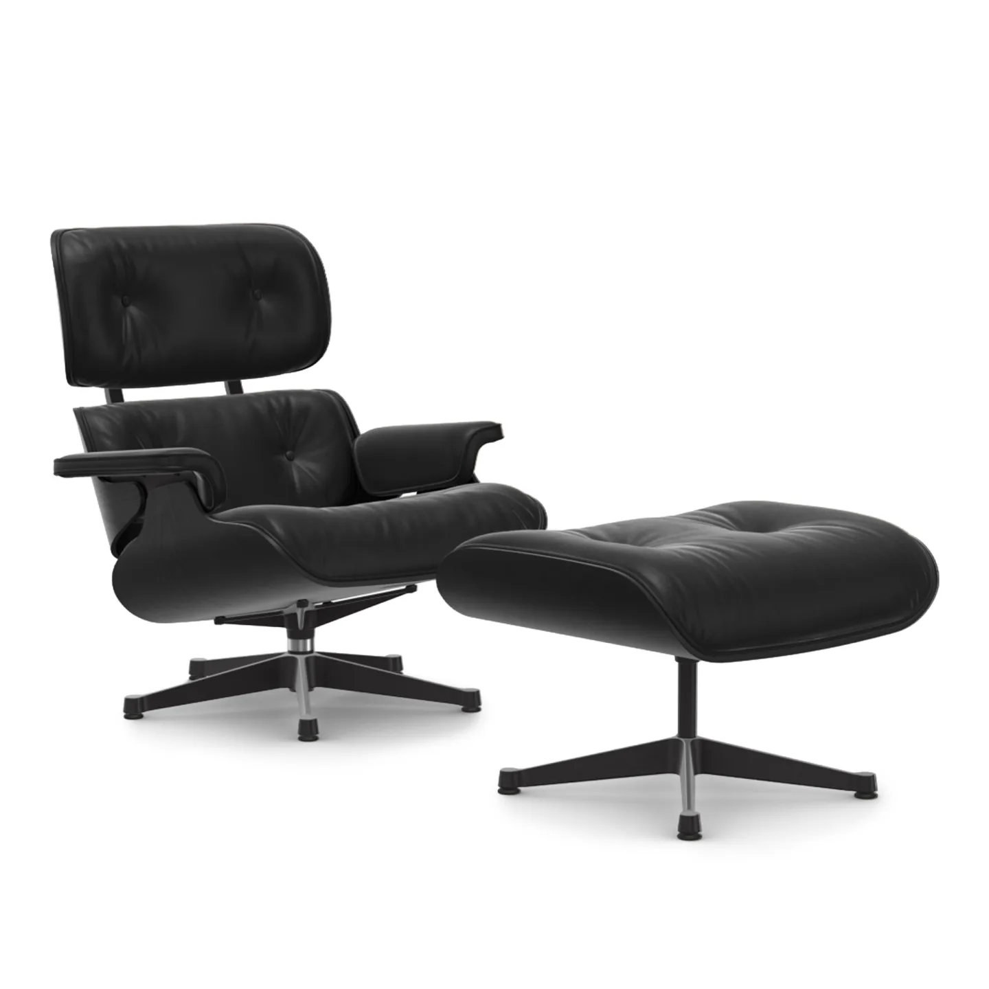 Vitra - Eames Lounge Set Black Chestnut Leather Natural Nero 66 Polished Aluminium/Deep Black - Fåtöljer - Charles & Ray Eames - Svart