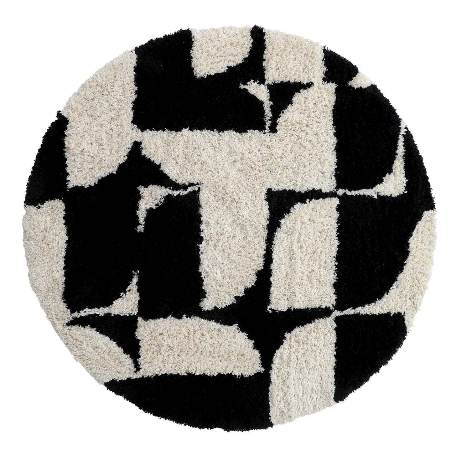 Rundt teppe - Marvao Natural Cotton Shaggy (off-white/sort) (Størrelse: Ø 120 cm)