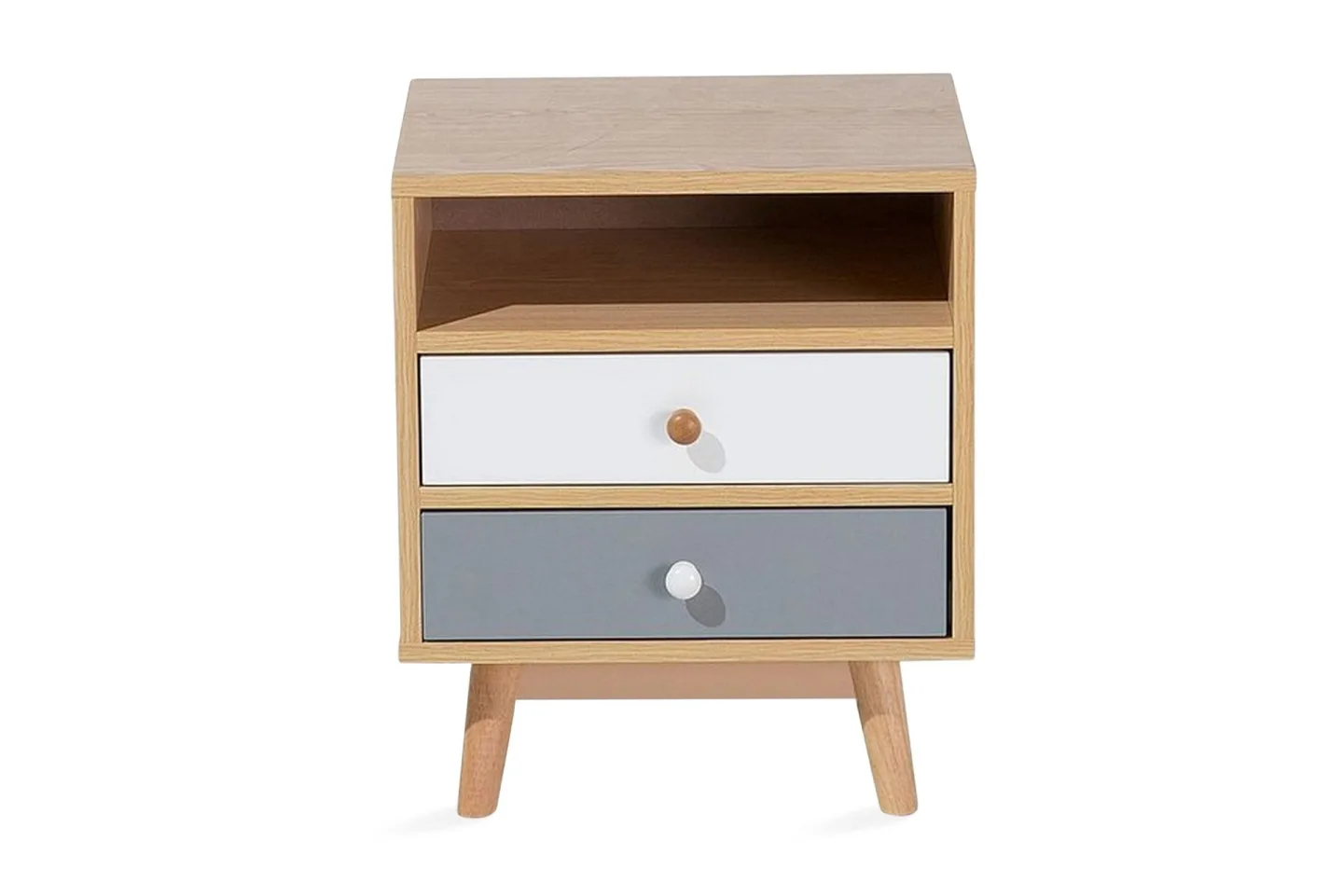 Peinmore Sängbord 40 cm med Förvaring 2 Lådor + Hylla - Brun/Vit/Grå