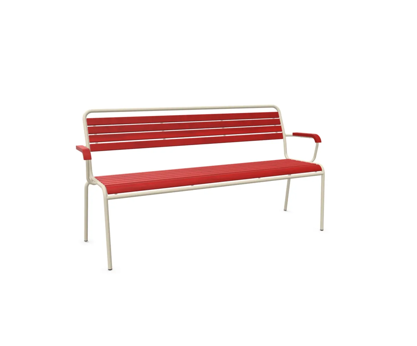 Schaffner Holzlatten-3er-Bank Rigi mit Armlehnen Rot | Schubiger Möbel