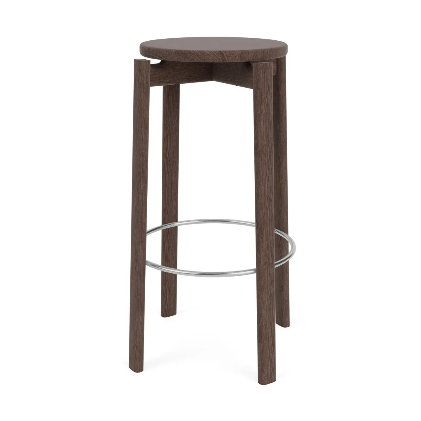 Audo Copenhagen Passage Barhocker Dunkel gebeizte Eiche-Edelstahl, 75 cm