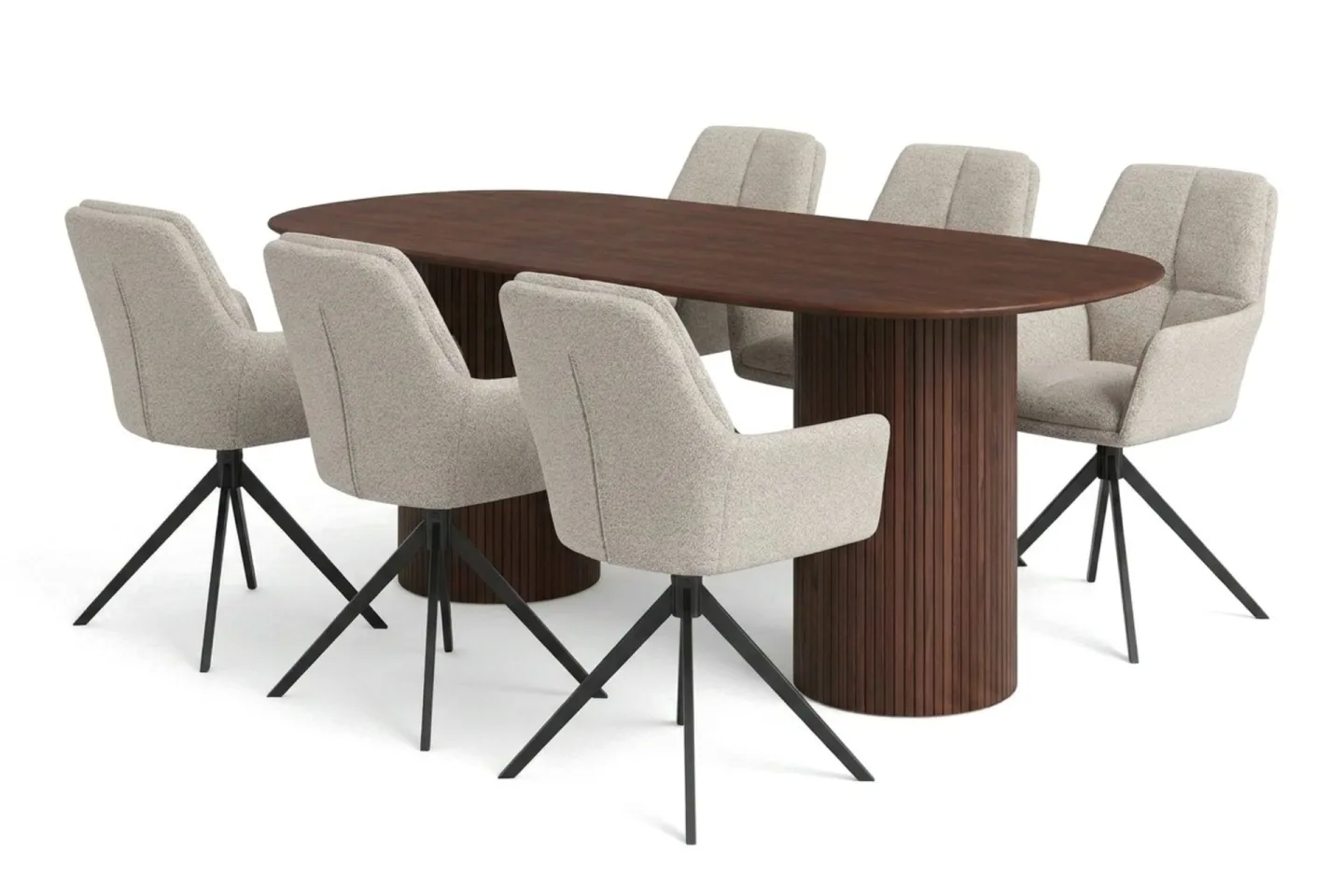 Kopparbo Matgrupp oval 180 cm Valnöt med 6 Torsby Matstolar - Valnöt