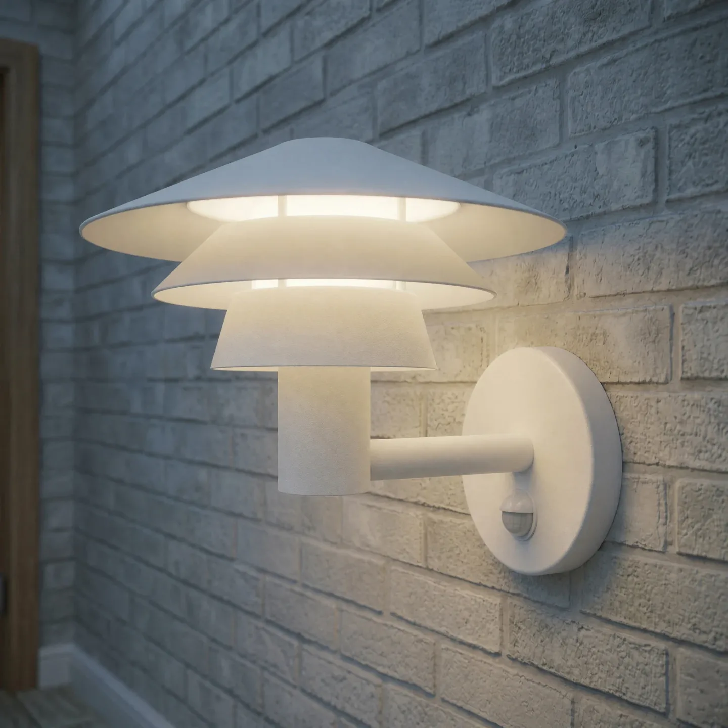 Montaro utendørs LED-vegglampe, IP54, hvit, sensor, aluminium – Lucande - Moderne - Med en lyskilde