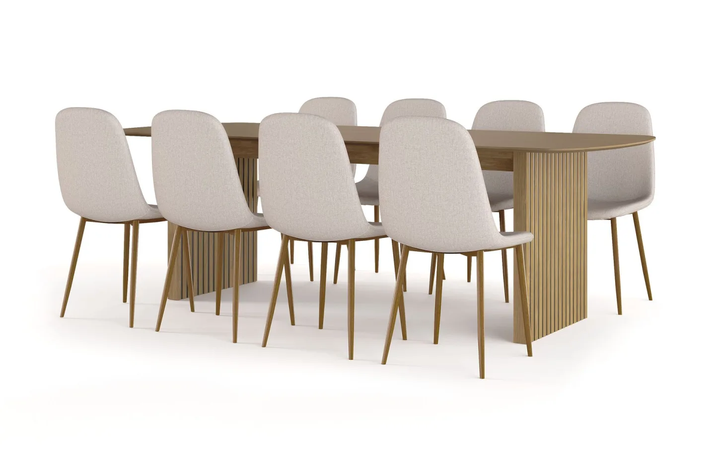 Richeto Matbord 240 cm ek + 8 st Nibe stol beige med ek ben - Natur/Beige