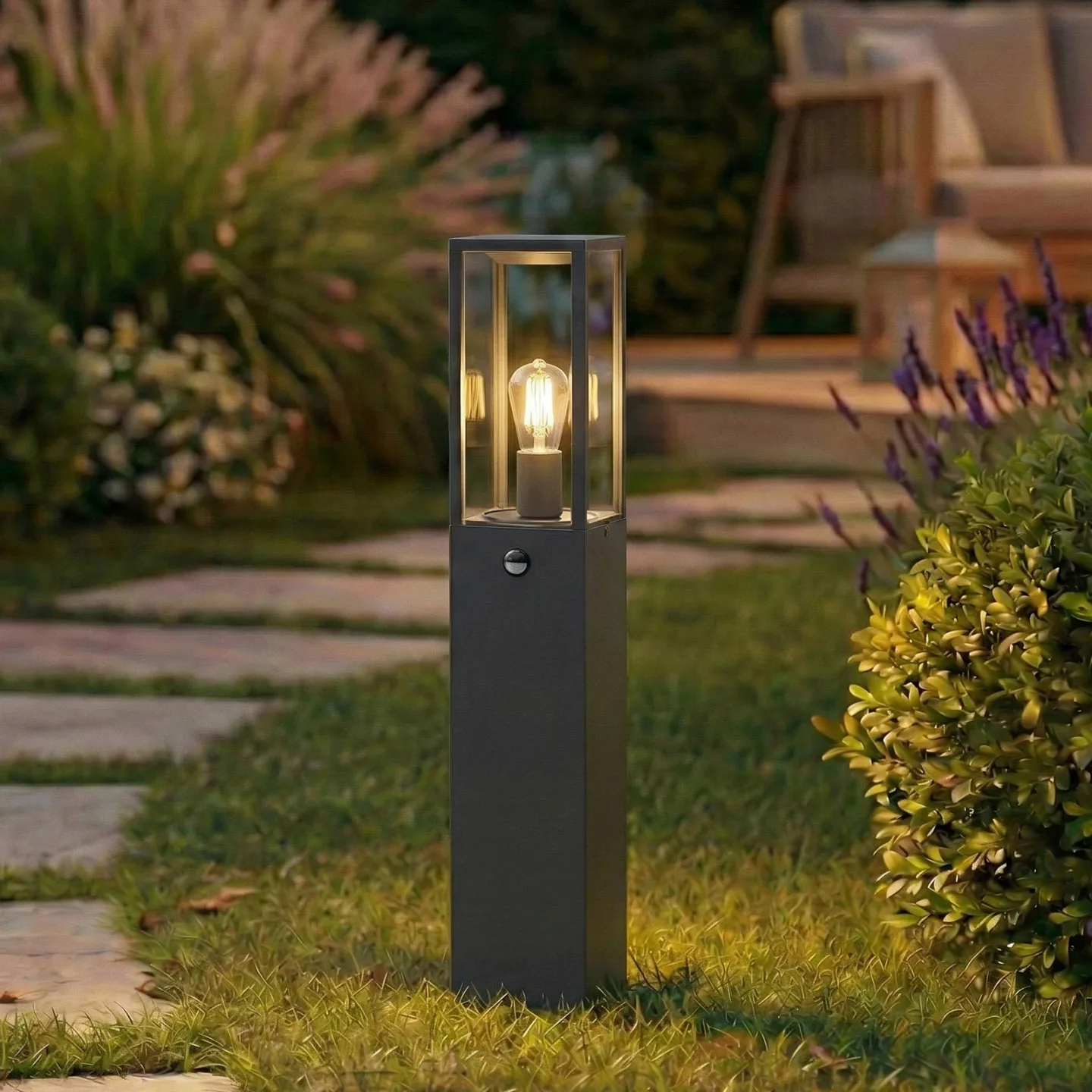 Peldar vejlampe, 80 cm, antracit/klar, sensor - Lindby - Terrasse - Moderne - Aluminium - Med én lyskilde