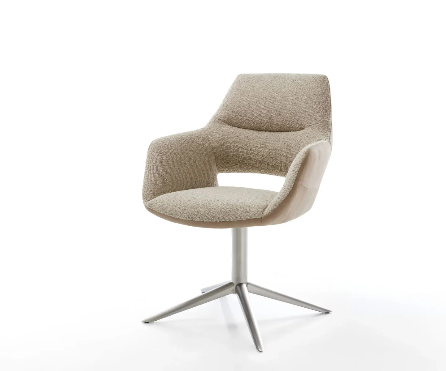 Drehstuhl Yago-Flex mit Armlehnen Materialmix Schlamm Fußkreuz Edelstahl 360° drehbar Wippfunktion Taschenfederkern