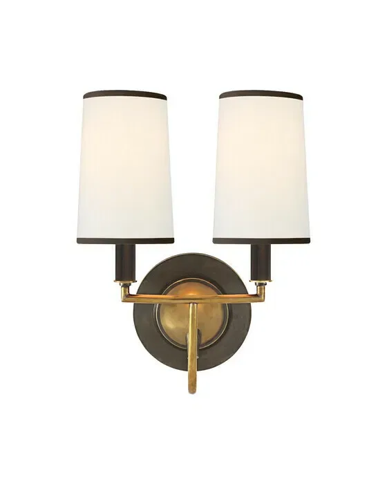 Elkins Double Sconce Bronze and Antique Brass/Linen