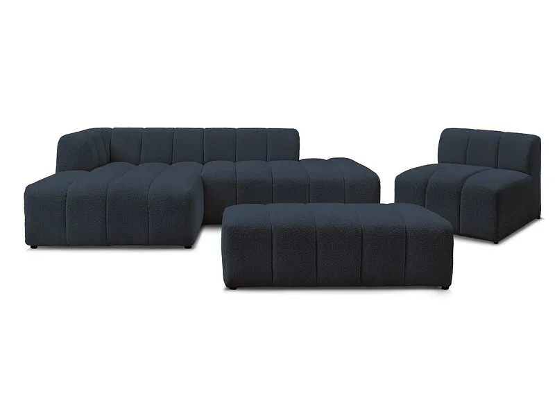 BOBOCHIC Ecksofa mit Hocker ANNECY Boucle-Stoff dunkelblau