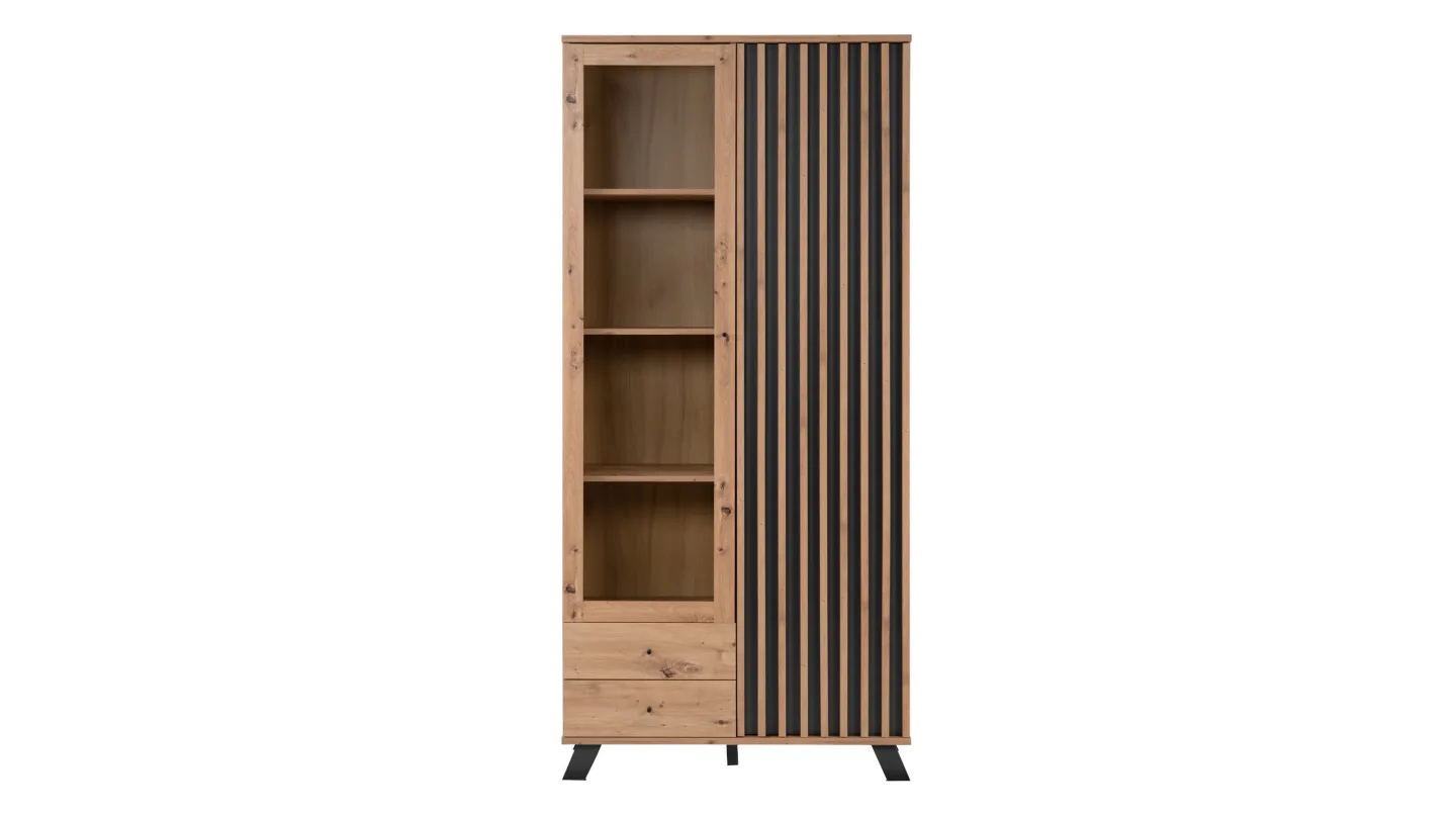 Vitrine mit Glastür Artisan Eiche - anthrazit Breite 92 cm - MEDAN