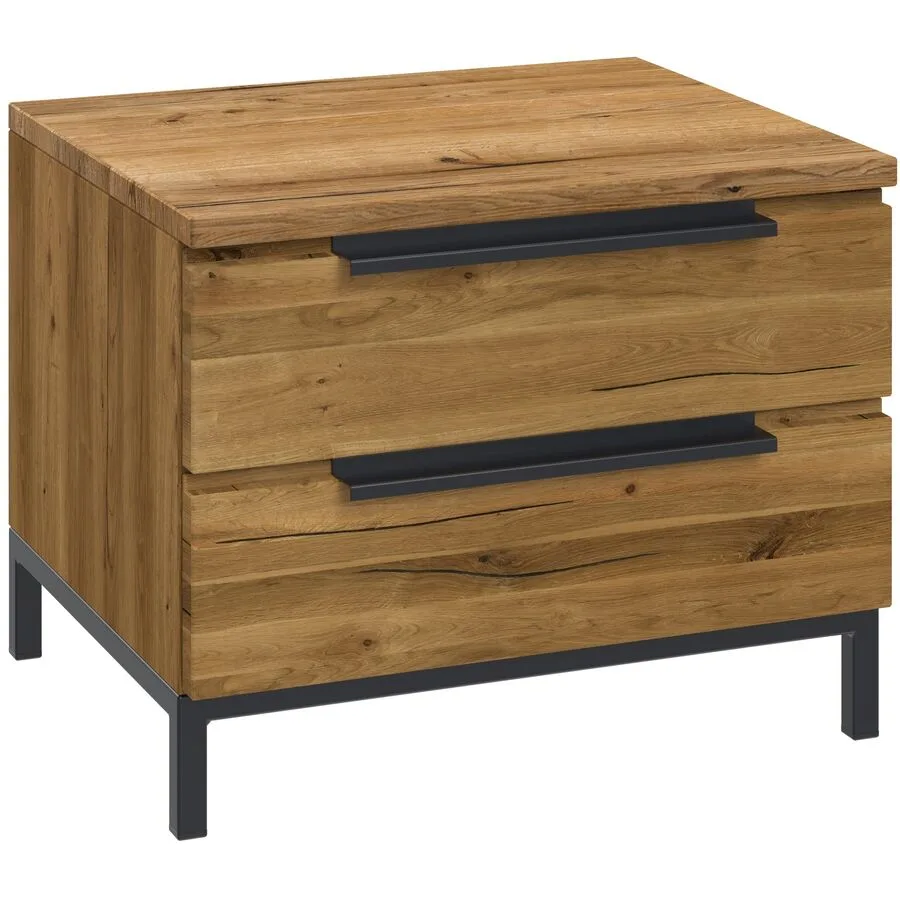 Nachttisch Holz Werk Eiche, Schwarz Sumpfeiche, Metall Massivholz B 50 H 41 cm