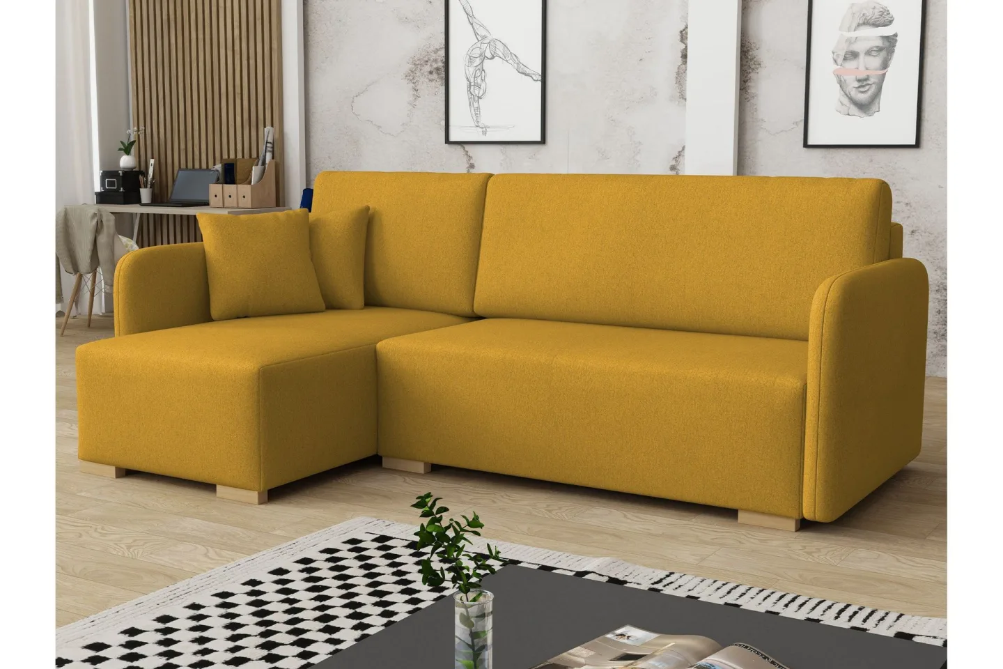 Amelus Bäddsoffa m. Divan 4-sits - Gul
