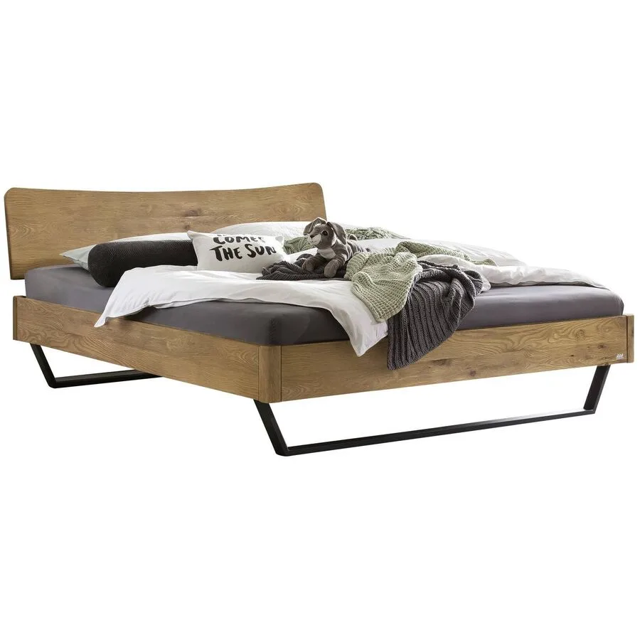 Hasena Bett Castello Natur, Schwarz Wildeiche Massivholz 140 x 210 cm